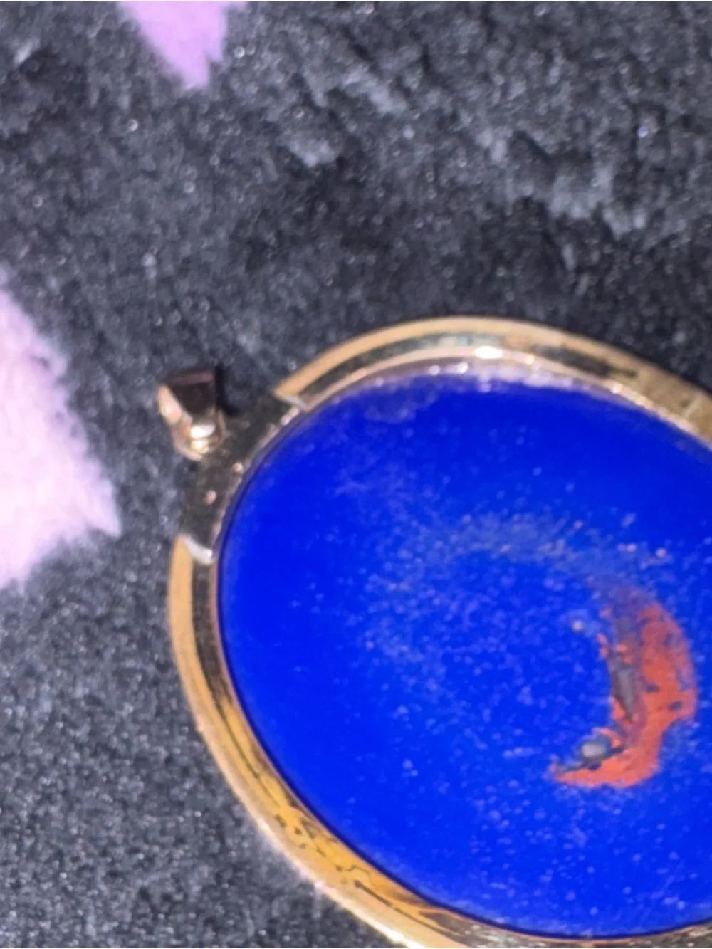 Victorian painted lapis pendant, Gorgeous with back frame and bail 14k gold. - Picture 3 of 6